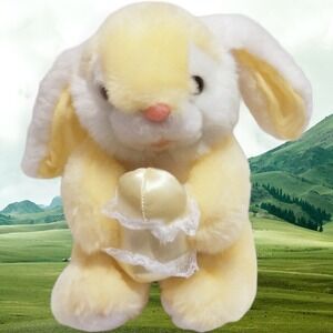CUDDLE WIT YELLOW BUNNY RABBIT 8" Plush WITH SATIN EASTER EGG